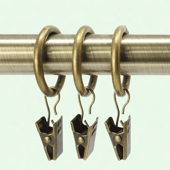 Antique Brass Clip Rings, Pack of 12, Fits 3/4-in. Diameter Rods, Curtain & Upholstery Hardware