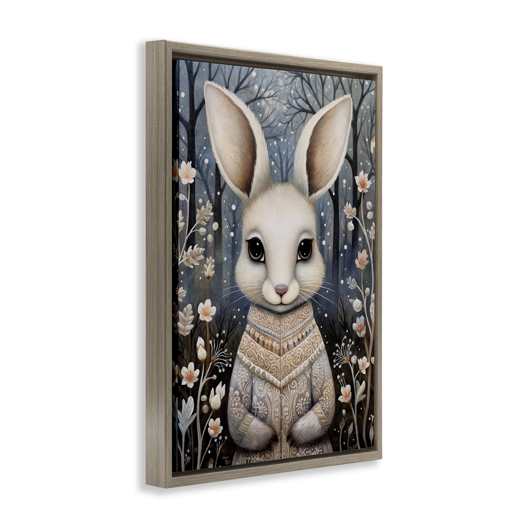 Stupell Industries Woodland White Rabbit Animals & Insects Painting Brown Floater Framed Art Print Wall Art, 21 x 31