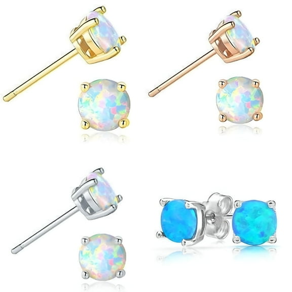 DESIGNICE Opal Stud Earrings Sterling Silver Fire Opal Jewelry Round Opal Earrings