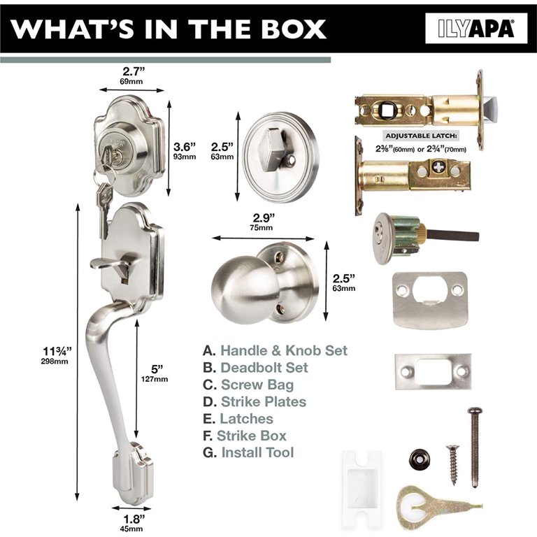 Traditional Style Front Door Exterior Handleset - Elegant Lock Set Handle  Hardware with Single Cylinder Deadbolt Lock and Knob - Classic Satin Nickel