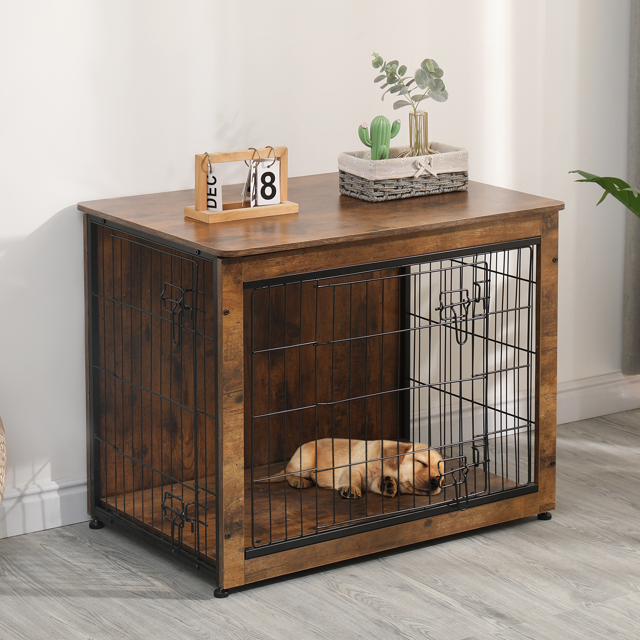 Dog Crate,Wooden End Table Dog Cage with Double Doors for