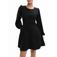 thumbnail image 3 of Women's Puff Sleeve Work Dresses Spring Long High Waist Line Short Dress for Casual Business Black S, 3 of 9