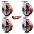 thumbnail image 2 of 6 Inch Red Poly on Cast Iron Wheel Swivel Caster Set with Roller Bearings SCC, 2 of 2