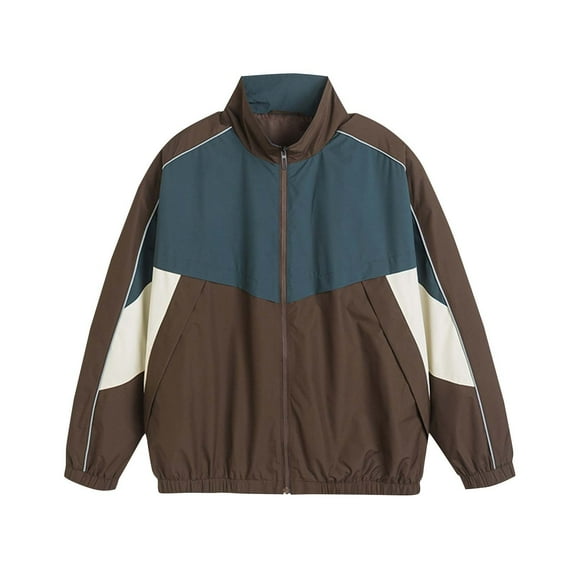 Stamzod Mens Jacket with Pocket Fashion Pacthwork Stand-up Collar Long Sleeve Coat Jackets Outwear Casual Plu Size Sports Jackets for Running Workout Gym Coffee XXXL