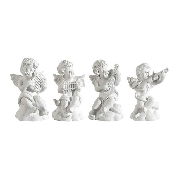 4 estatuas de querubines, mini esculturas musicales de resina, accesorio fotográfico, pequeñas figuras de ángeles blancos para oficina,