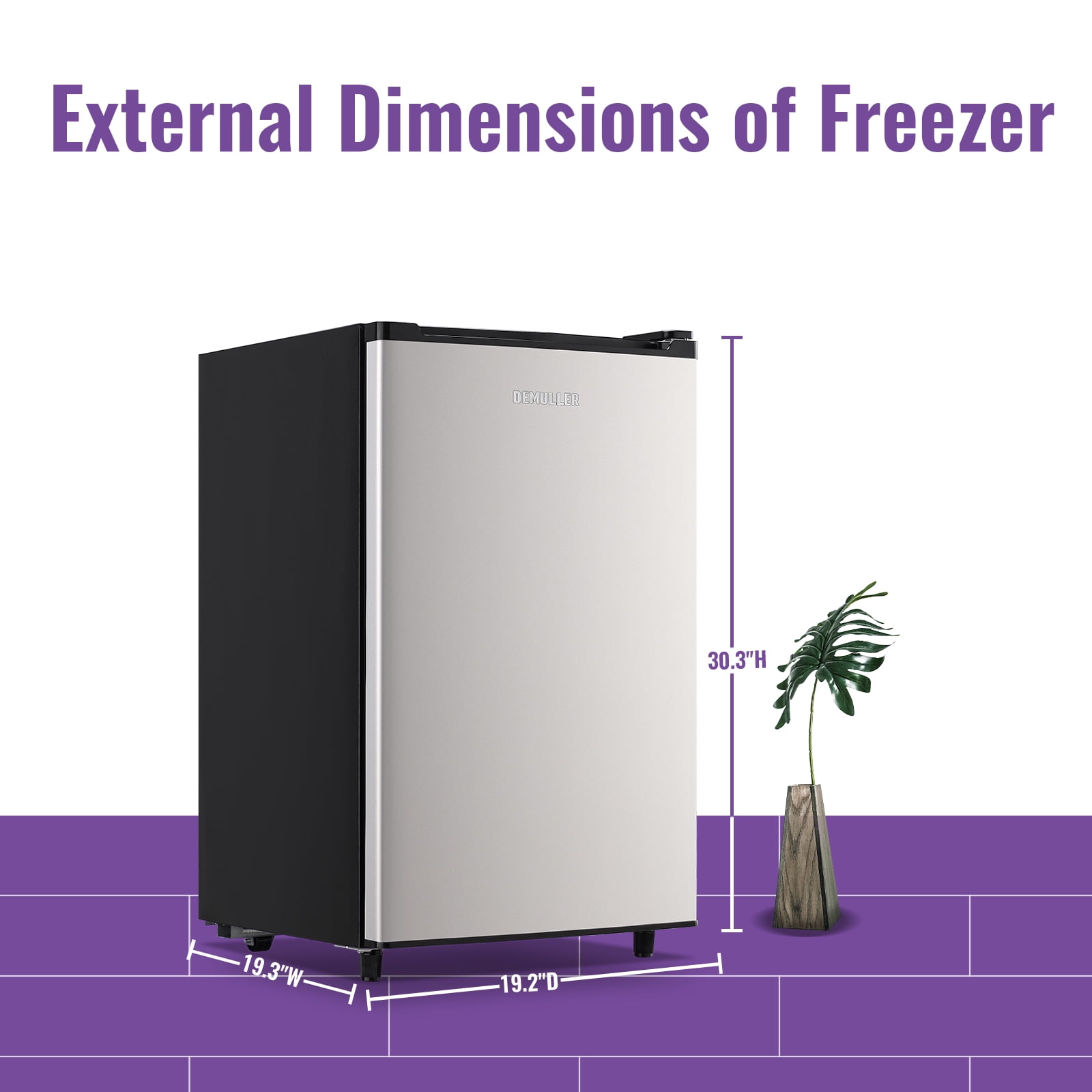 DEMULLER Upright Freezer 3.2 Cu. ft Front Door Freezer Compact Adjustable Thermostat Silver