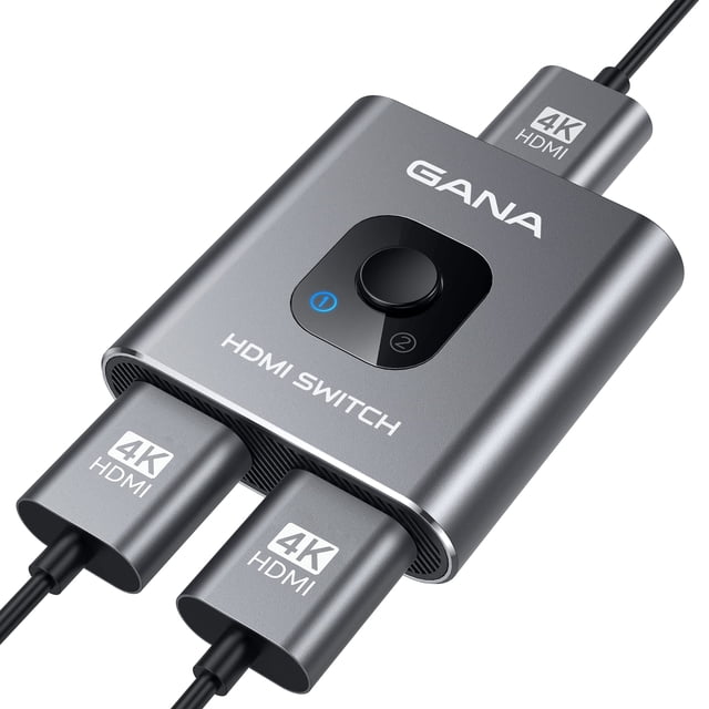 Conmutador HDMI GANA 4k @60hz con separador de aluminio 2x1 con manual