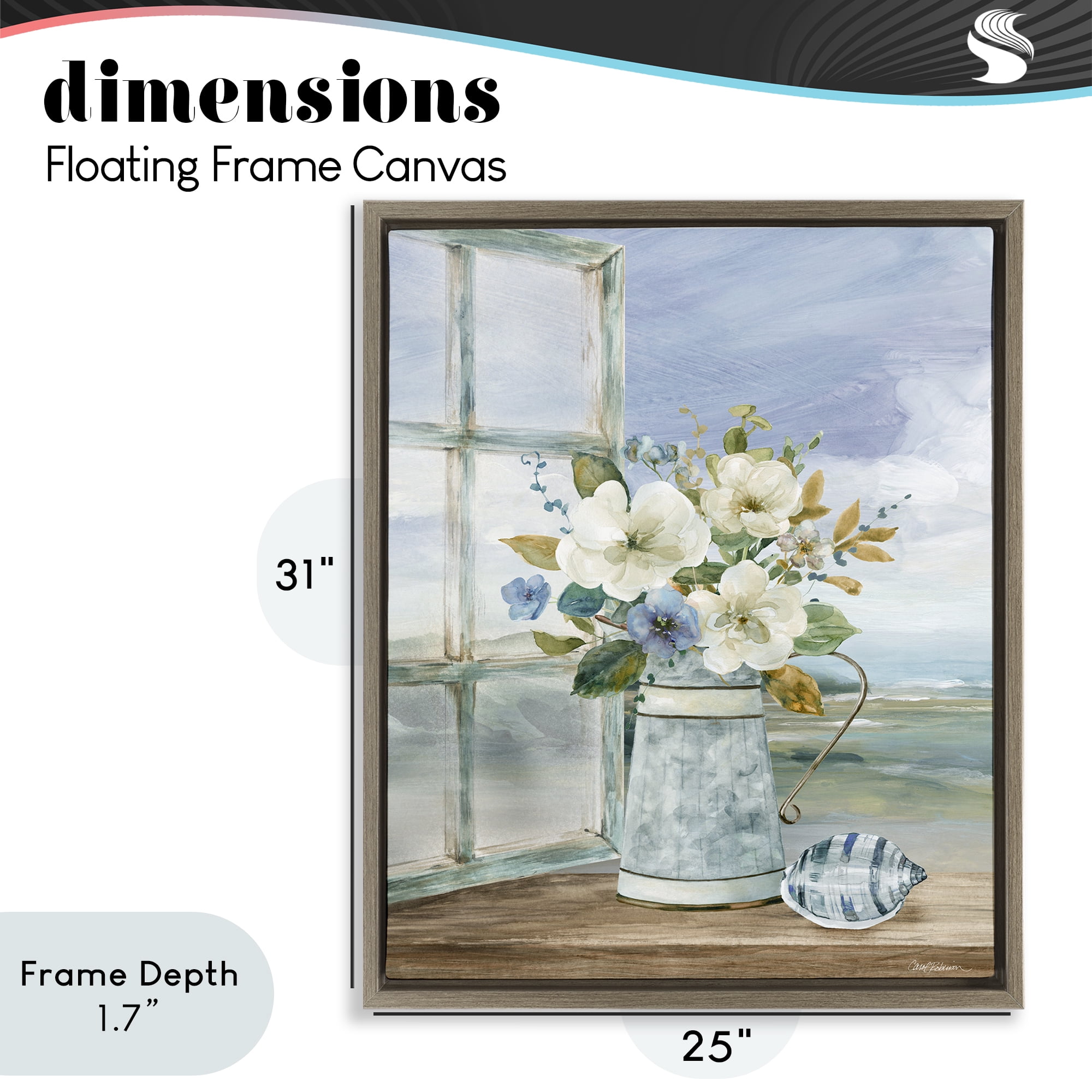 Stupell Industries Seaside Floral Bouquet Window Brown Framed Floater Canvas Wall Art, design by Carol Robinson