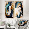 thumbnail image 1 of Designart "Abstract Fusion in Blue and Gold II" Abstract Framed Wall Art Set Of 2 - Blue Abstract Gallery Wall Frame Set For Home Decor, 1 of 6