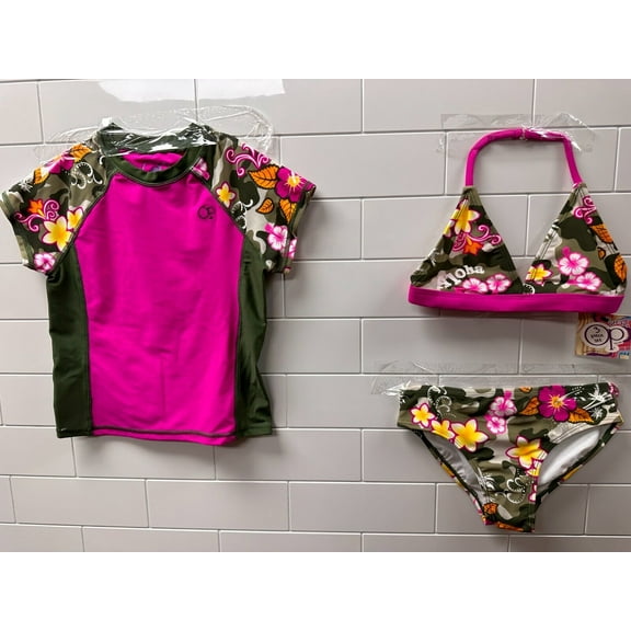 OP GIRLS 3 PC. SWIM SUIT RASHGUARD BIKINI SET CAMOUFLAGE