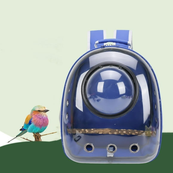 Jaula de viaje Percha transparente impermeable con un palo Mochila de transporte Parrot Out Backpack Bird Carrier para acampar al aire libre Azul