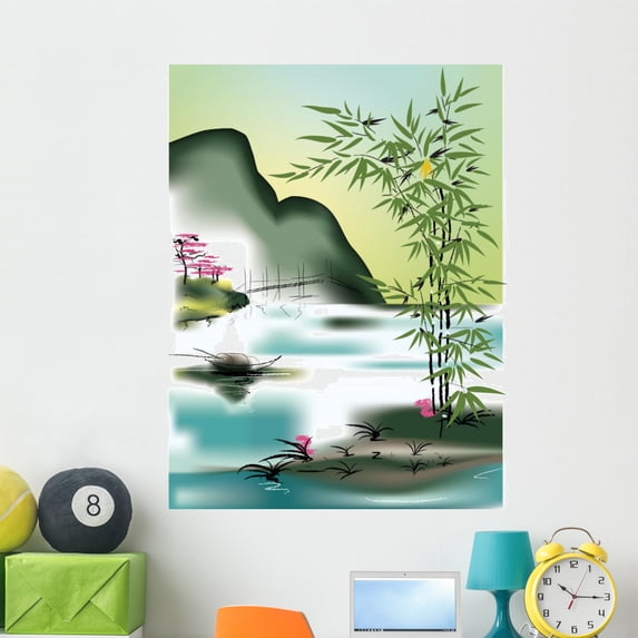 Asian Theme Wall Mural by Wallmonkeys Peel and Stick Graphic (48 in H x 37 in W) WM163341