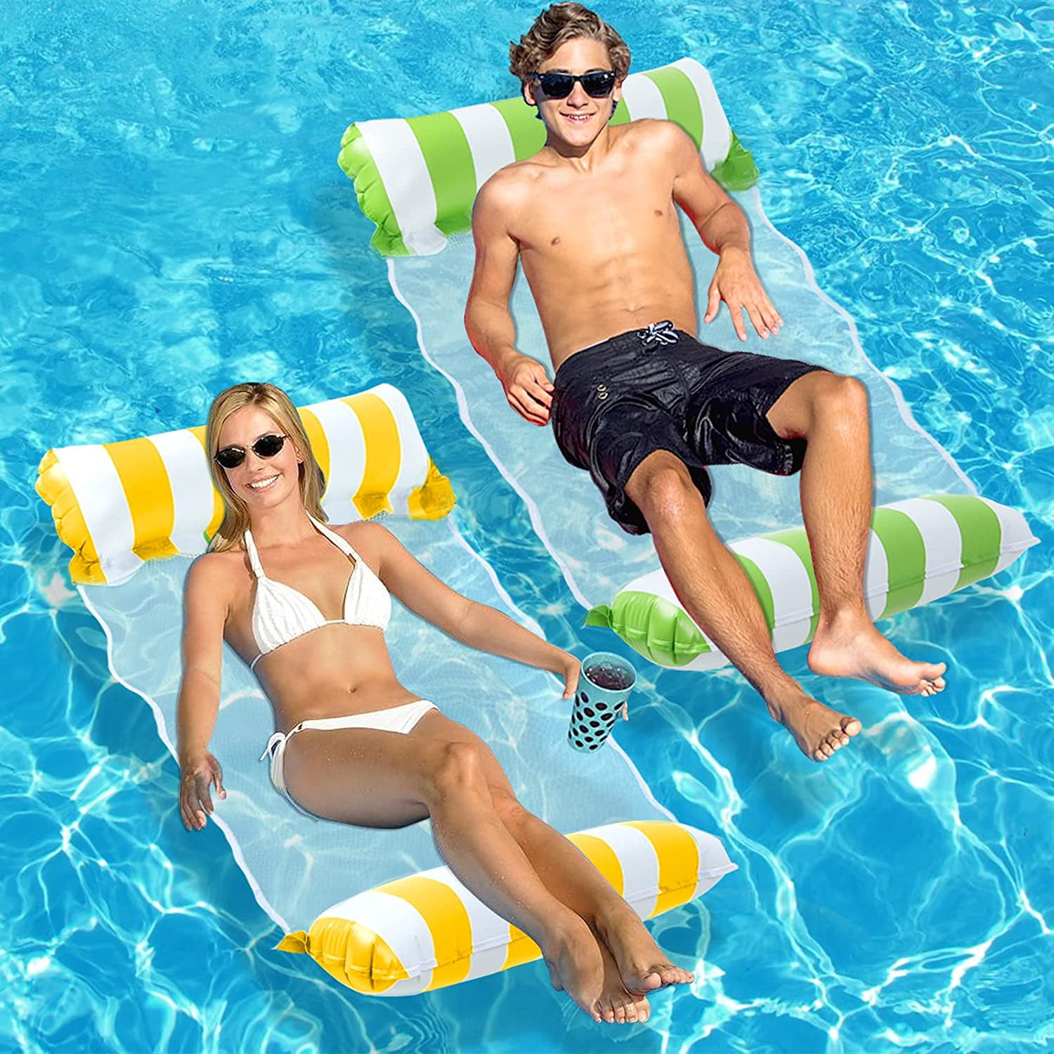 2 Pack Multi-Function Water Hammocks and 2 Pack Pool Adult Size Lounge Chairs Parentswell 4 Pack Inflatable Pool Floats 