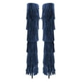 thumbnail image 4 of YDN Women Layer Tassel Pointed Toe Moccasin Boots Knee High Stiletto Mid Heels Western Themed Party Dress Shoes Size 9.5 Navy, 4 of 4