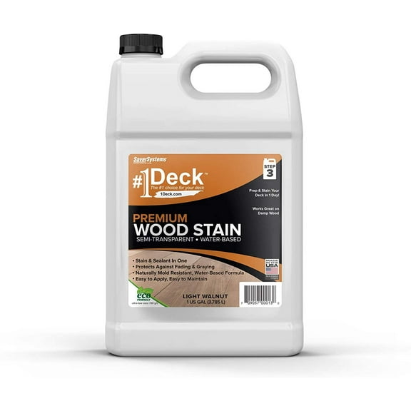 #1 Deck Premium Semi-Transparent Wood Stain for Decks, Fences, Siding - 1 Gallon Light Walnut