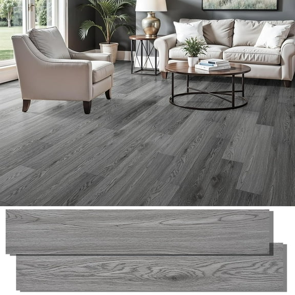 Peel and Stick Floor Tile,  Self Adhesive Vinyl Plank Flooring Wood Grain Look 36-Pack 54 Sq.Ft Grey Waterproof Tile Sticker for Bedroom, Living Room, Kitchen, RV(Slategray)