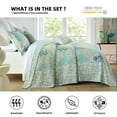 thumbnail image 5 of PANGUSHAN 100% Cotton 120"x120" Oversized California King Bedspread Coverlet Quilt Set, Cal King Quilted Bedspread Extra Large Wide Quilt, Floral XL Bed Spread Lightweight Comforter, 3pc, Green/Blue, 5 of 8
