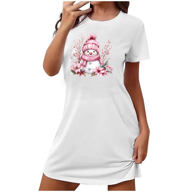 Camisón corto de talla grande para mujer, camisón de manga corta con estampado en el pecho, camisón corto