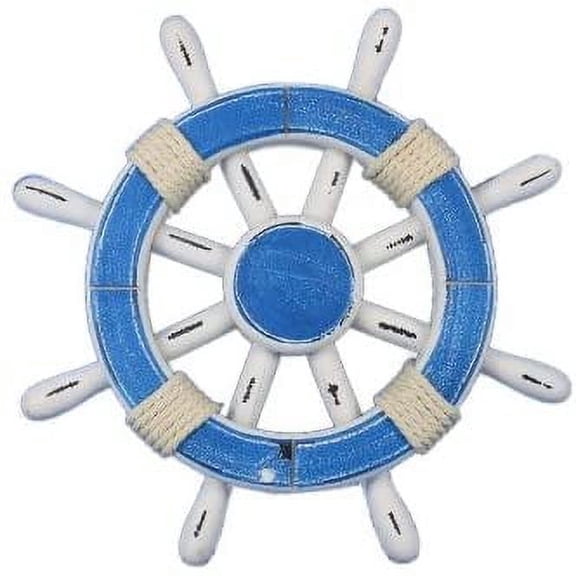 "Rustic Light Blue and White Ship Wheel 12"" - Decorative Ship Wheel - Nautical D"