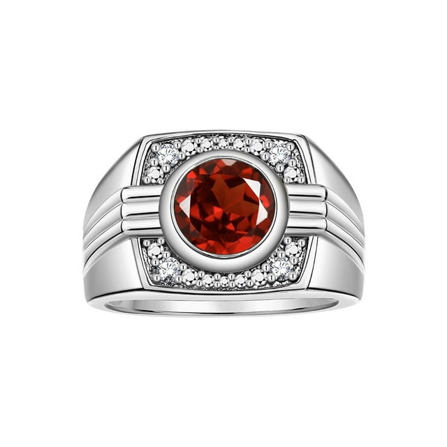 RYLOS Mens Rings Sterling Silver Designer Round Gemstone & Sparkling Diamond Ring Garnet January Birthstone Rings For Men, Men's Rings, Silver Rings, Sizes 8 - 13