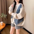 thumbnail image 5 of Women's Cardigans Fall Winter Warm Trendy Button Down V Neck Knitted Denim Patchwork Sweater Jacket Open Front Casual Long Sleeve Womens Sweaters White One Size, 5 of 6