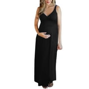 jovati Women Maternity Sleeveless Pregnancy Solid Soft Comfort Casual Ladies Long Dress