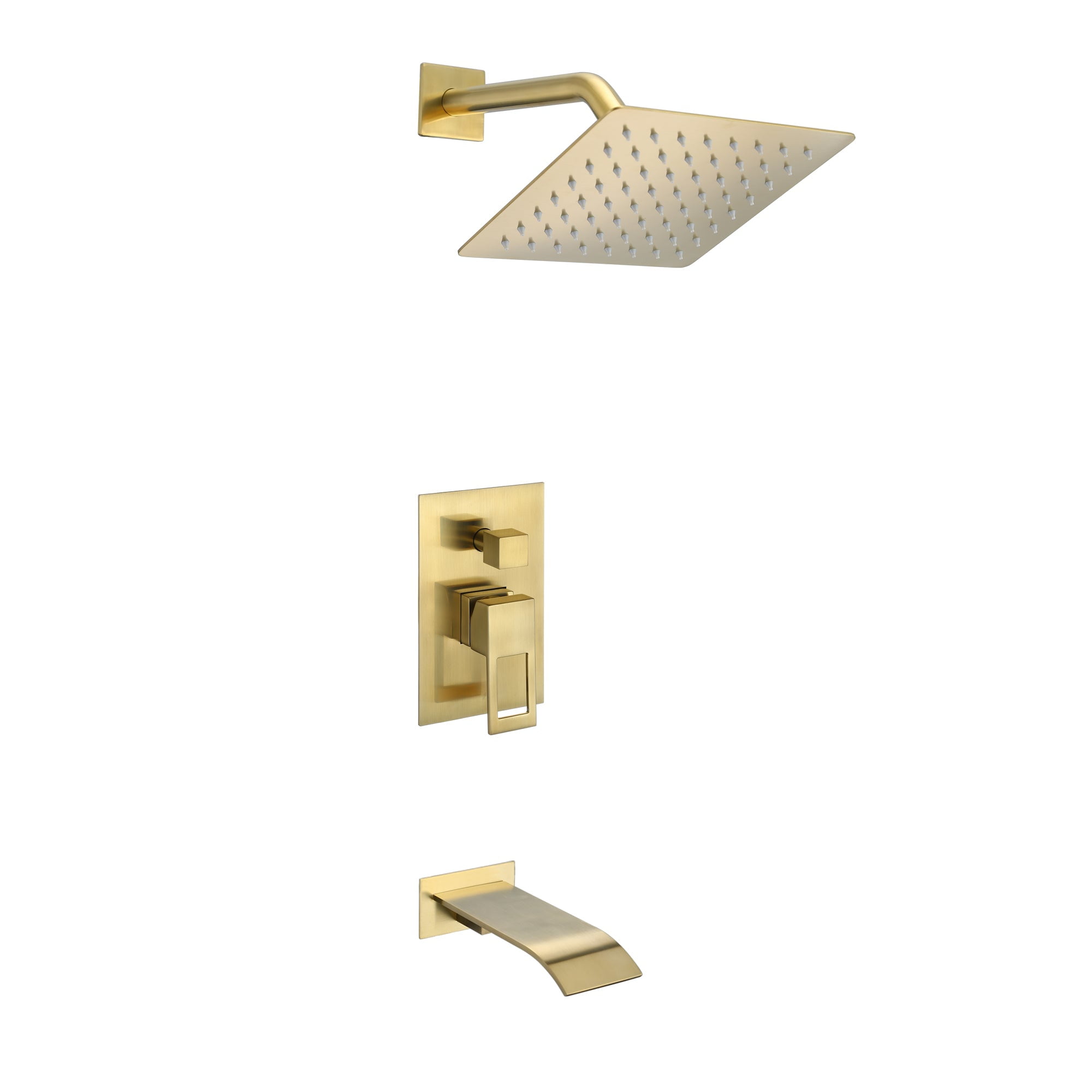 Brushed Gold Tub Shower Faucet with Waterfall Tub Spout and Pressure Balance Valve