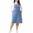 thumbnail image 1 of Falda de mezclilla para mujer de tallas grandes Agnes Orinda, con tirantes de tirantes, estilo desgastado, vestido de mezclilla 2X azul claro, 1 of 5