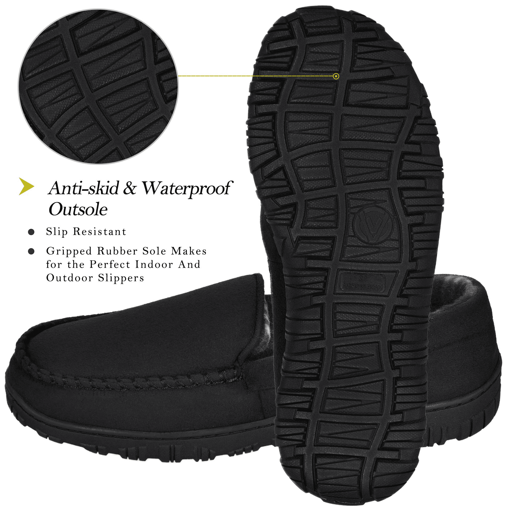 NCCB Mens Slippers Mens Moccasin Slippers Memory Foam Indoor Outdoor House Slippers for Men Anti-Slip Rubber Sole Black Size 11