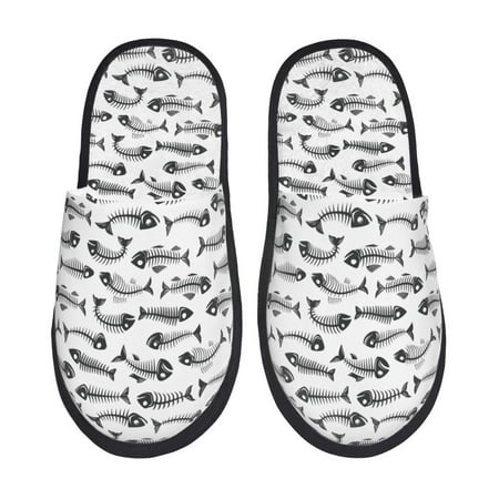 Balery Fish Bones Slient Indoor Furry Fleece Comfort House Shoes Soft Non-Slip Home Shoes Cotton slippers House Slippers-- Medium