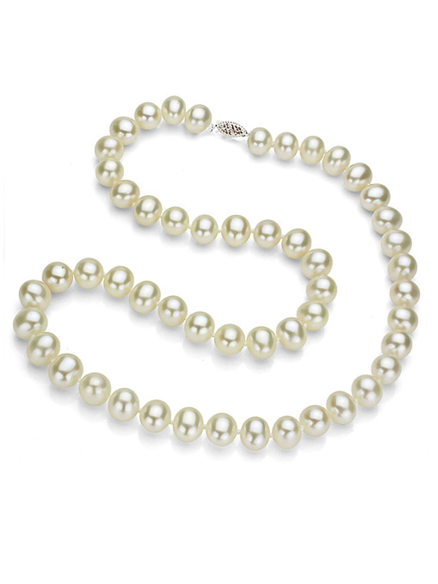 Pure white real freshwater pearl 18 inch necklace with silver clasp gift boxed