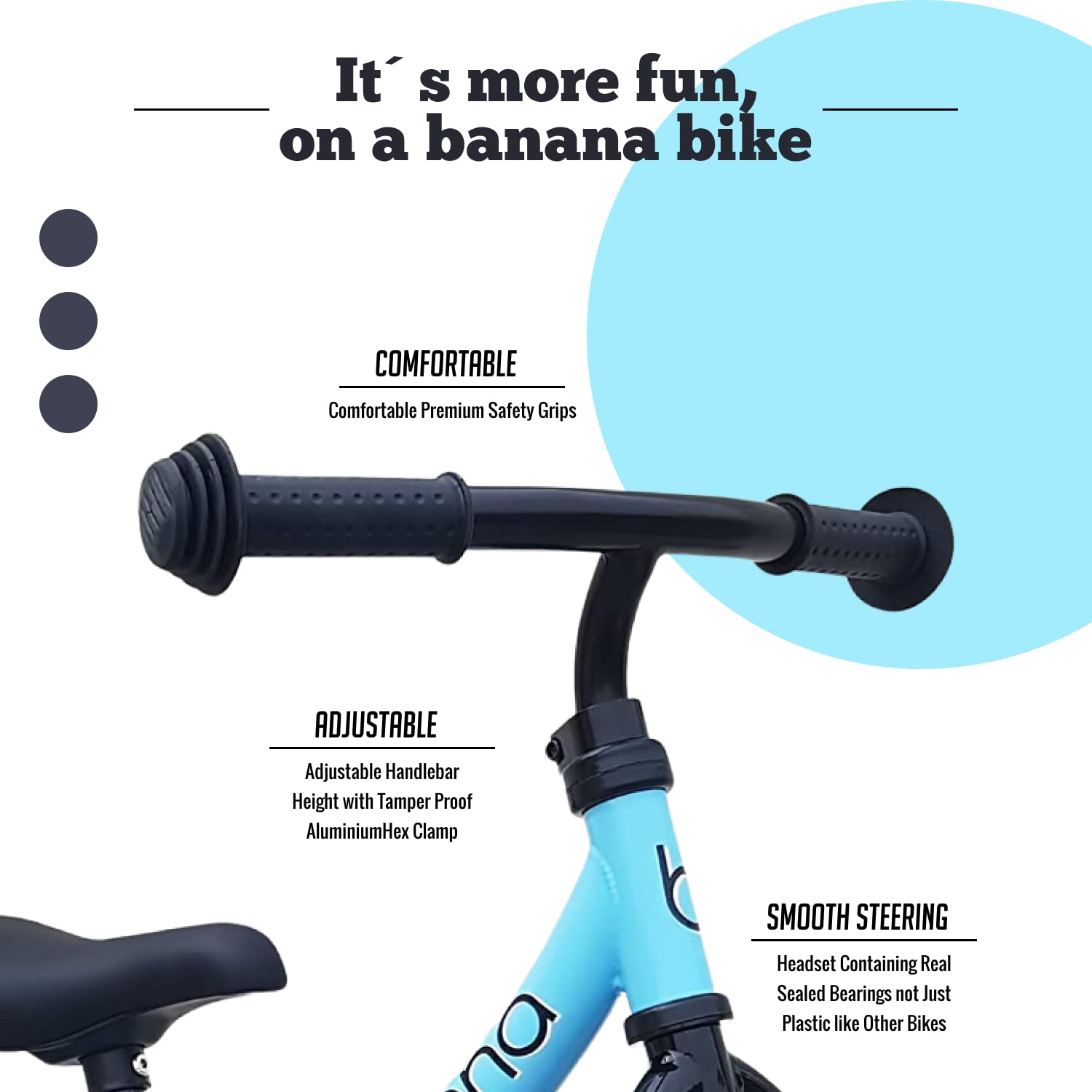 Banana LT Balance Bike - Lightweight Toddler Bike for 2, 3, 4, and 5 Year Old Boys and Girls - No Pedal Bikes for Kids with Adjustable Handlebar and seat - Aluminium, EVA Tires - Training Bike (Blue) - image 3 of 6