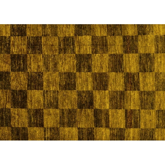 Ahgly Company Machine Washable Indoor Rectangle Checkered Yellow Modern Area Rugs, 5' x 8'