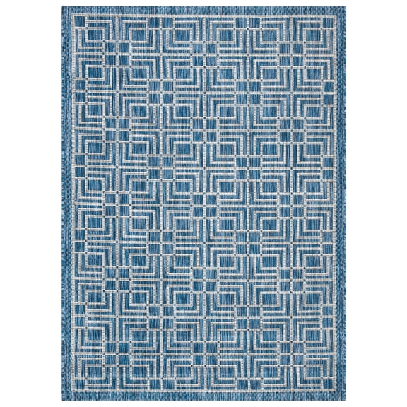 SAFAVIEH Courtyard Neville Geometric Tiles Indoor/Outdoor Area Rug, 4' x 5'7", Navy/Grey