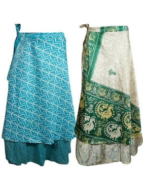 Mogul Women's Boho Chic Wrap Skirt Reversible Printed Beach Cover Up Summer Halter Dress