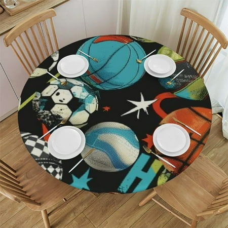 

BCIIG Round Tablecloth Sports Balls Stars Digital Art Stain Resistant Washable 100% Polyester Fiber for Home Kitchen Parties Holiday Dinner Outdoor Picnic Camping Indoor Dining Party 54 -58