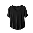 thumbnail image 2 of qelini T-shirts for Women with Round Neck School Season Solid Color Short Sleeved Loose Casual Daily Wearing Basic Tops Juniors Summer Comfortable 1Pack Black XL, 2 of 5