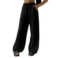 thumbnail image 3 of TANBOM Wide Leg Wrinkle Texture Rayon Women's Casual Pants Black (Women's S), 3 of 4
