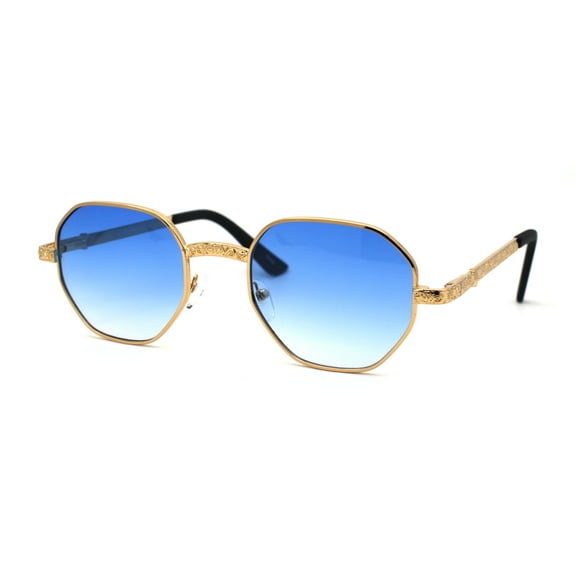 90s OG Rapper Victorian Heraldry Metal Rim Spring Hinge Sunglasses Gold Blue