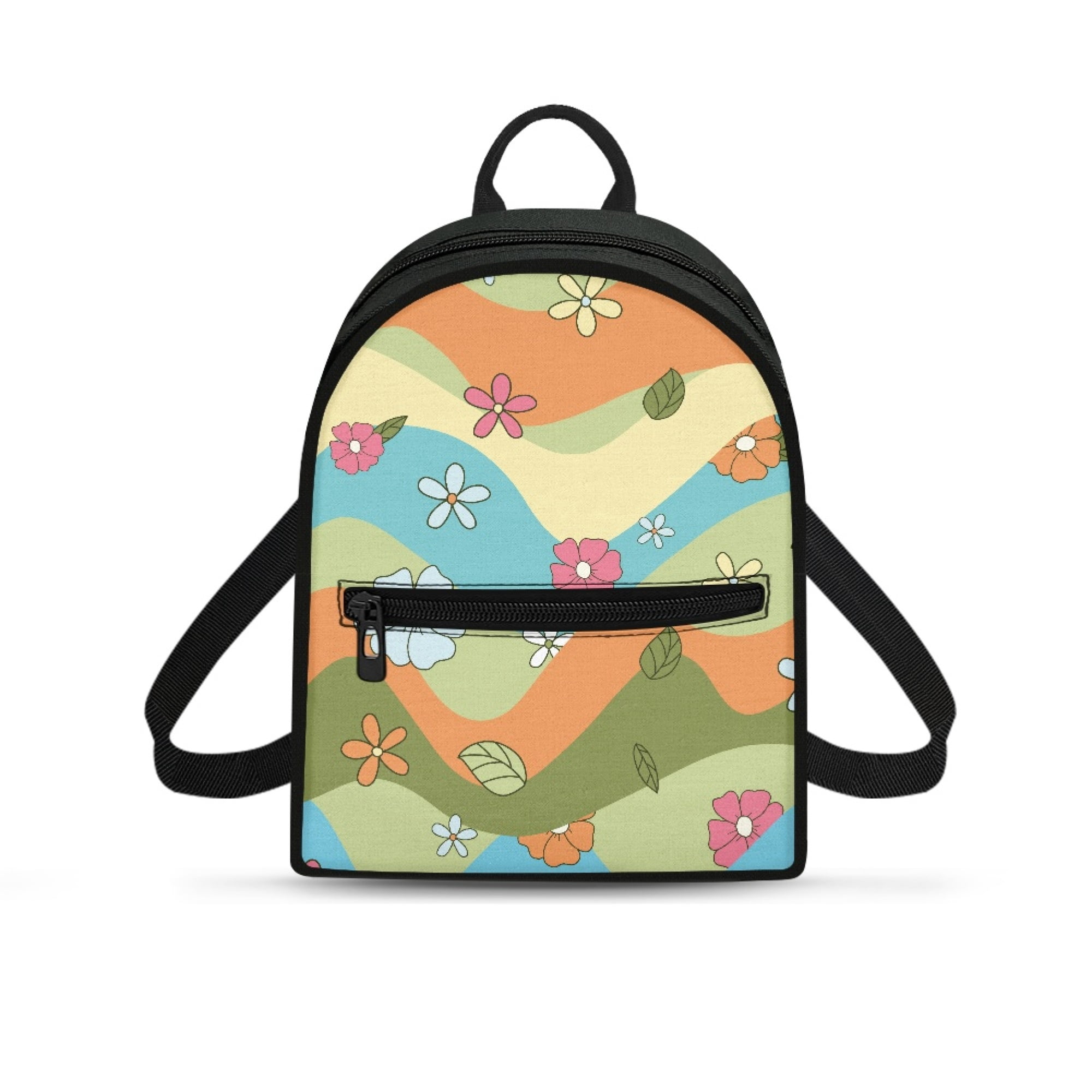 Eheartsgir Retro Floral Wavy Pattern Mini Backpack with Light Zipper Closure Small Backpack Purse for Travel Polyester Travel Handbags for Work