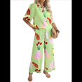 thumbnail image 1 of Conjunto de 2 Piezas de Chándal de Verano para Playa con Camisa de Corta y Botones para Mujer, Top Estampado, Pantalones Cortos de Descanso Flores de Frutas S, 1 of 10