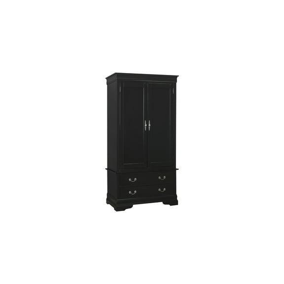 Black Armoire - 2 Drawers, 2 Doors - Assembled Base - Wood Veneer - 58" Wide Storage Cabinet