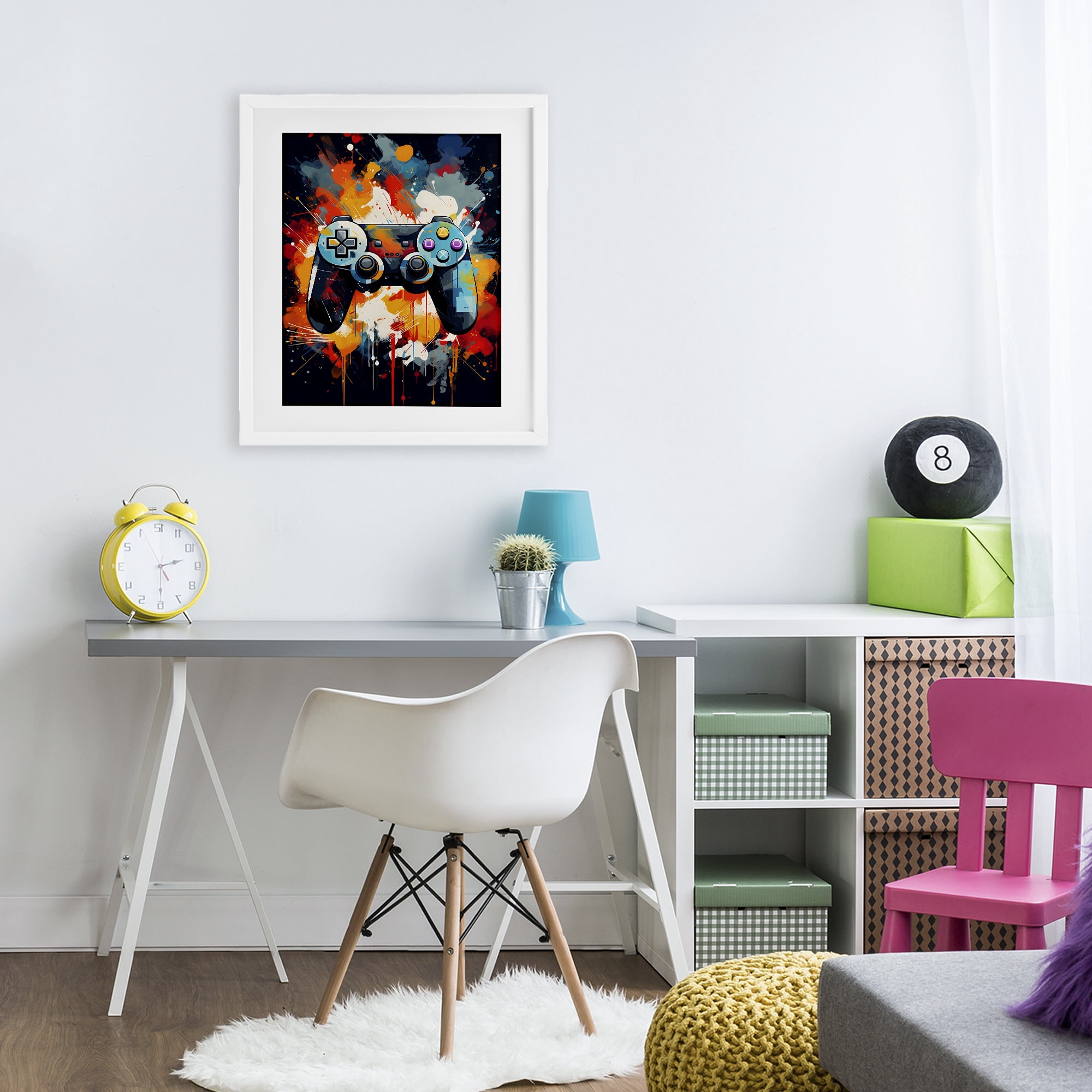Stupell Industries Orange Paint Splash Gamer White Framed Print Under Glass, design by Creative Studio