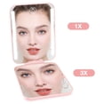 thumbnail image 4 of Rechargeable Pocket Mirror, Double Sided 1X/3X Magnification Compact Vanity Mirror, 3 Color Lights, Dimmable, Small Portable Wallet Mirror, Lighted Travel Mirror for Women Gifts, Pink, 4 of 6