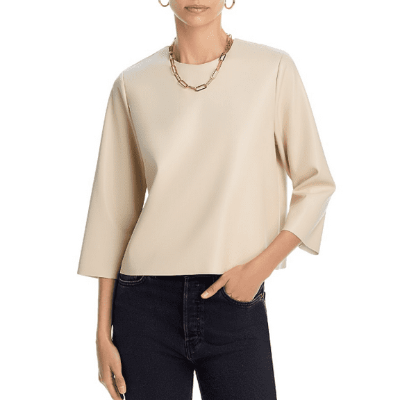 Steve Madden Women's Bone Dee Faux-Leather 3/4-Sleeve Top, Medium