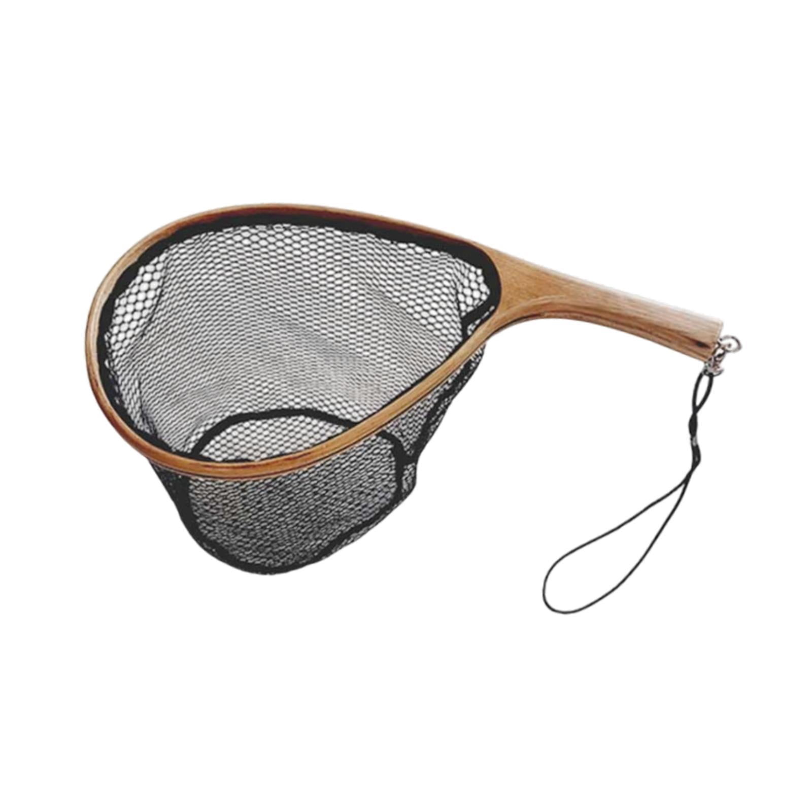 Wswqop Boating Fishing Net Silicone Mesh Accessories Strong Wood Handle Landing Net for 45cmx22cmx25cm