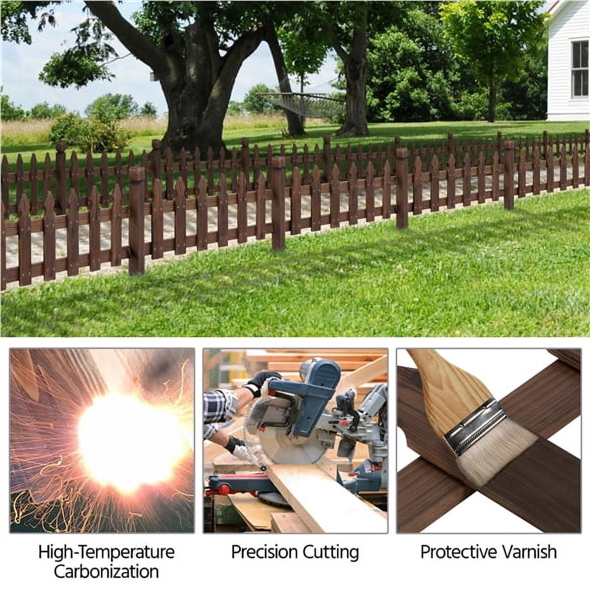 Set of 5 Outdoor Wood Garden Fence Garden Yard Border, Natural Wood