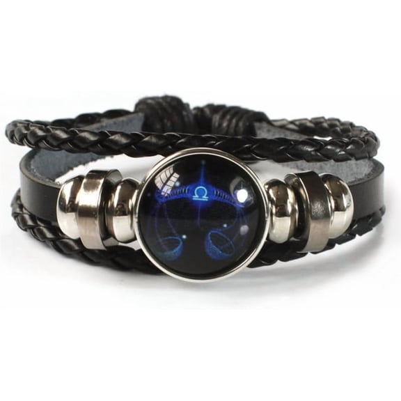 Cuoff Zodiac Signs Spirit Bracelet Adjustable 12 Constellation Bracelet Multilayer Black Leather Wrap Bracelets Christmas Birthday Jewelry Gifts for Women Men