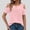Pink, variant on Womens Pleated Crisscross Cutout Top Off Shoulder Loose Fit Crew Neck Short Sleeve Casual Summer Blouse Pink,Size 2XL