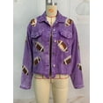 thumbnail image 5 of Womens Corduroy And Rugby Sequined Cropped Jacket Vintage Gameday Sequin Patched Jacket Coat, 5 of 12